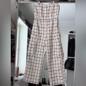 English Factory Cream and Black Checkered Jumpsuit